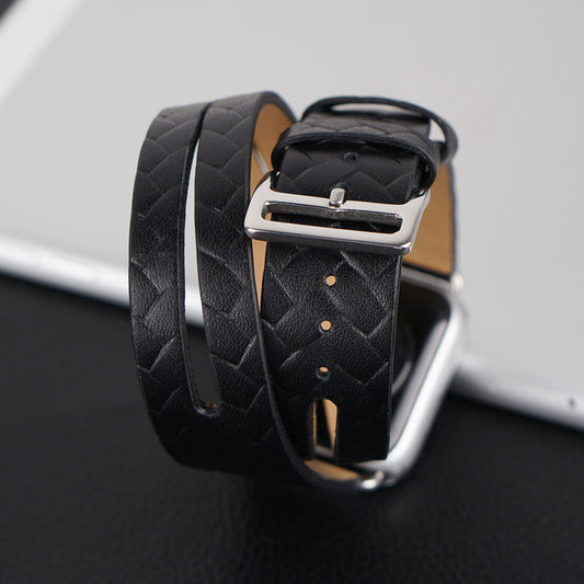 Leder Armbanduhr mit Blattmuster und atmungsaktivem Band