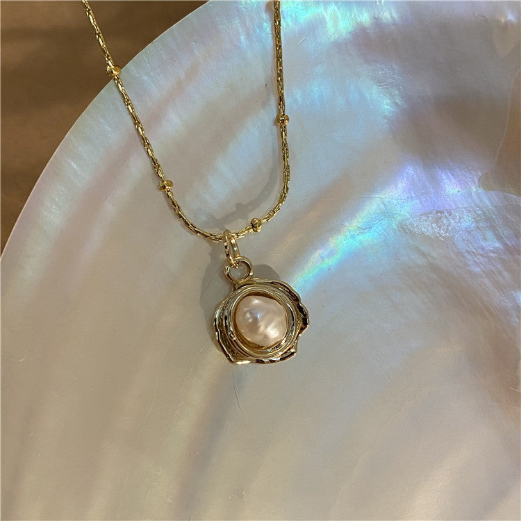Retro Barock Süßwasser-Perlenkette – Titan-Stahl Halskette mit Farberhaltung