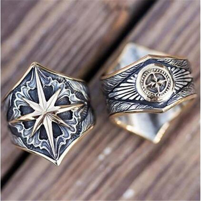 Vintage Herren Ring Two Tone – Glyph Pattern Ring mit Persönlichkeit