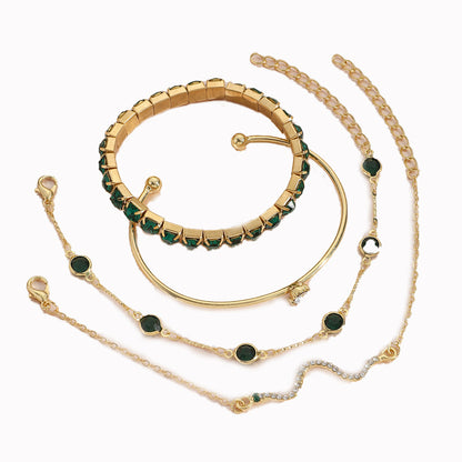 4-teiliges Armband-Set mit grünen Diamanten im Vintage-Stil