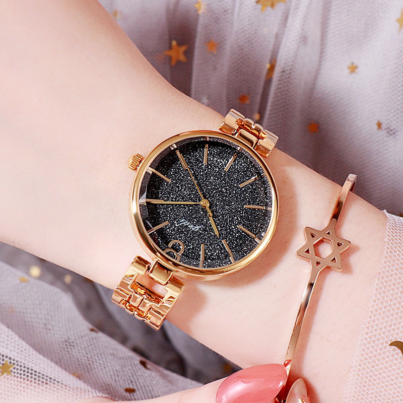 Trendige Damen Armbanduhr mit Sternenhimmel-Design und Stahlarmband