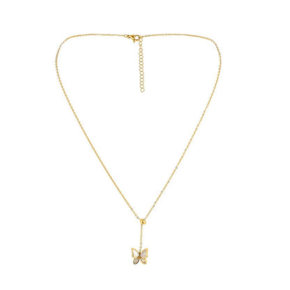 Ins French Style Fairy Butterfly Shell Pendant Simple Stainless Steel Adjustable Sweet Elegance Colorful Butterfly Short Necklace