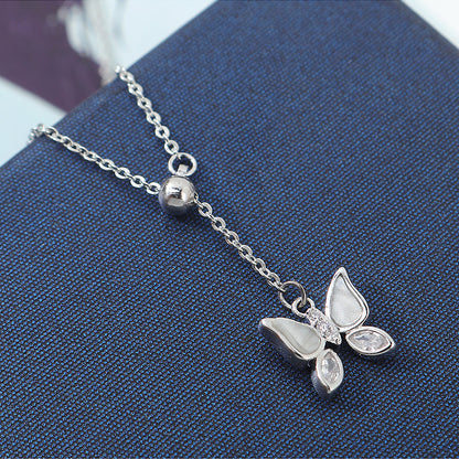 Ins French Style Fairy Butterfly Shell Pendant Simple Stainless Steel Adjustable Sweet Elegance Colorful Butterfly Short Necklace