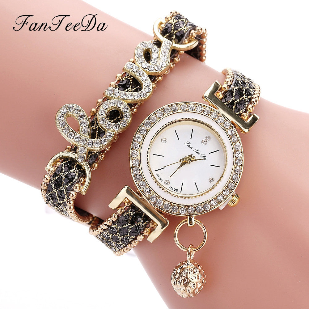FanTeeDa Damen Armbanduhr mit Strass Schmuck
