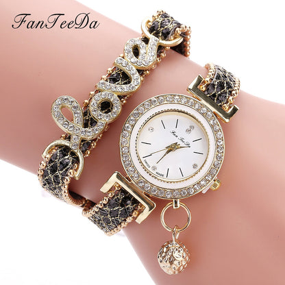 FanTeeDa Damen Armbanduhr mit Strass Schmuck