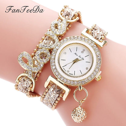 FanTeeDa Damen Armbanduhr mit Strass Schmuck