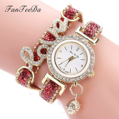 FanTeeDa Damen Armbanduhr mit Strass Schmuck