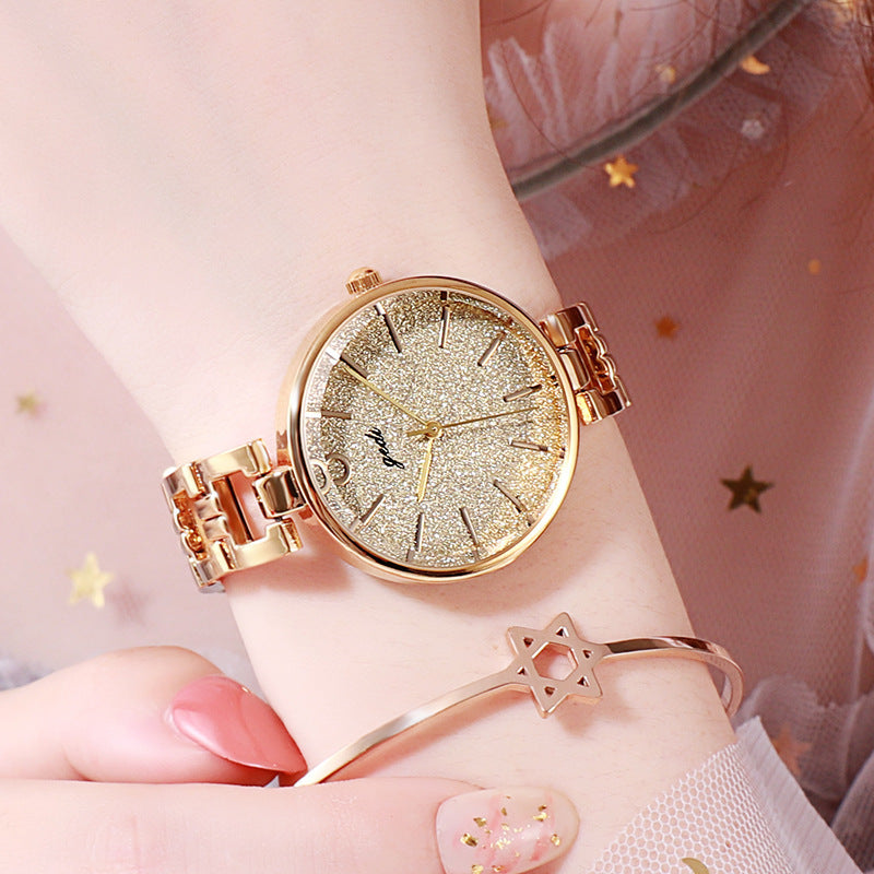 Trendige Damen Armbanduhr mit Sternenhimmel-Design und Stahlarmband