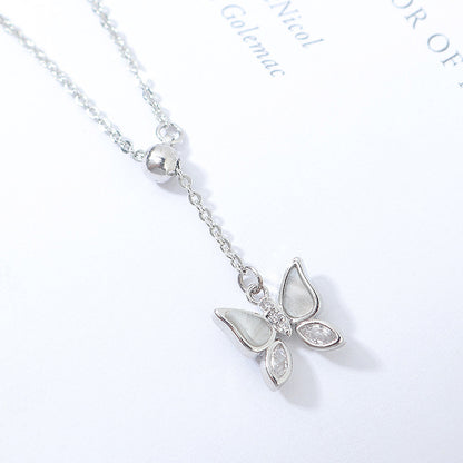 Ins French Style Fairy Butterfly Shell Pendant Simple Stainless Steel Adjustable Sweet Elegance Colorful Butterfly Short Necklace