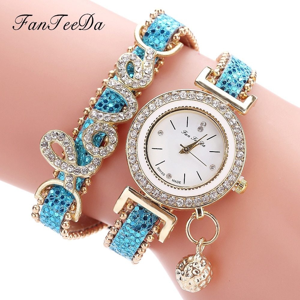 FanTeeDa Damen Armbanduhr mit Strass Schmuck