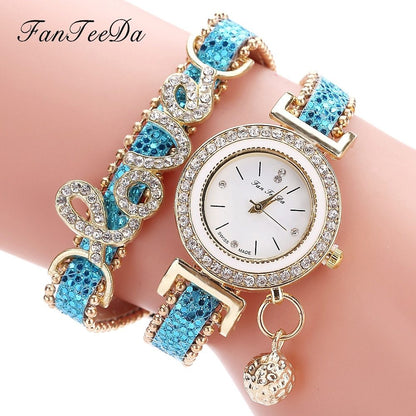 FanTeeDa Damen Armbanduhr mit Strass Schmuck