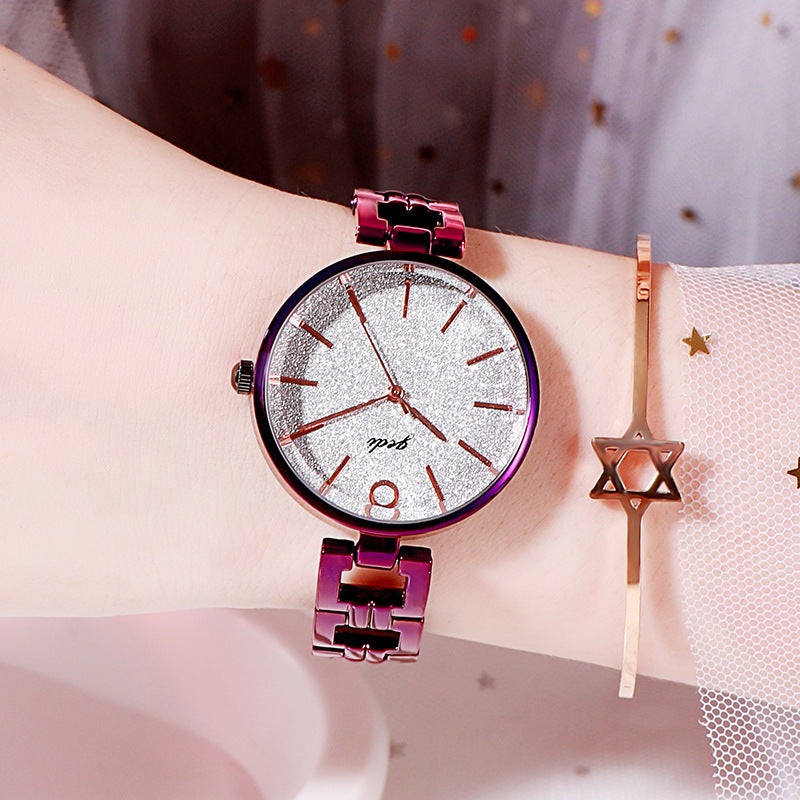 Trendige Damen Armbanduhr mit Sternenhimmel-Design und Stahlarmband