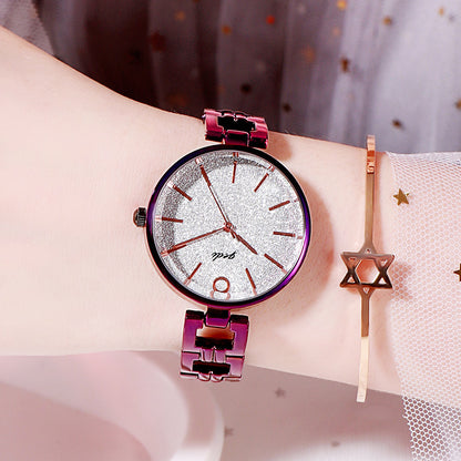 Trendige Damen Armbanduhr mit Sternenhimmel-Design und Stahlarmband