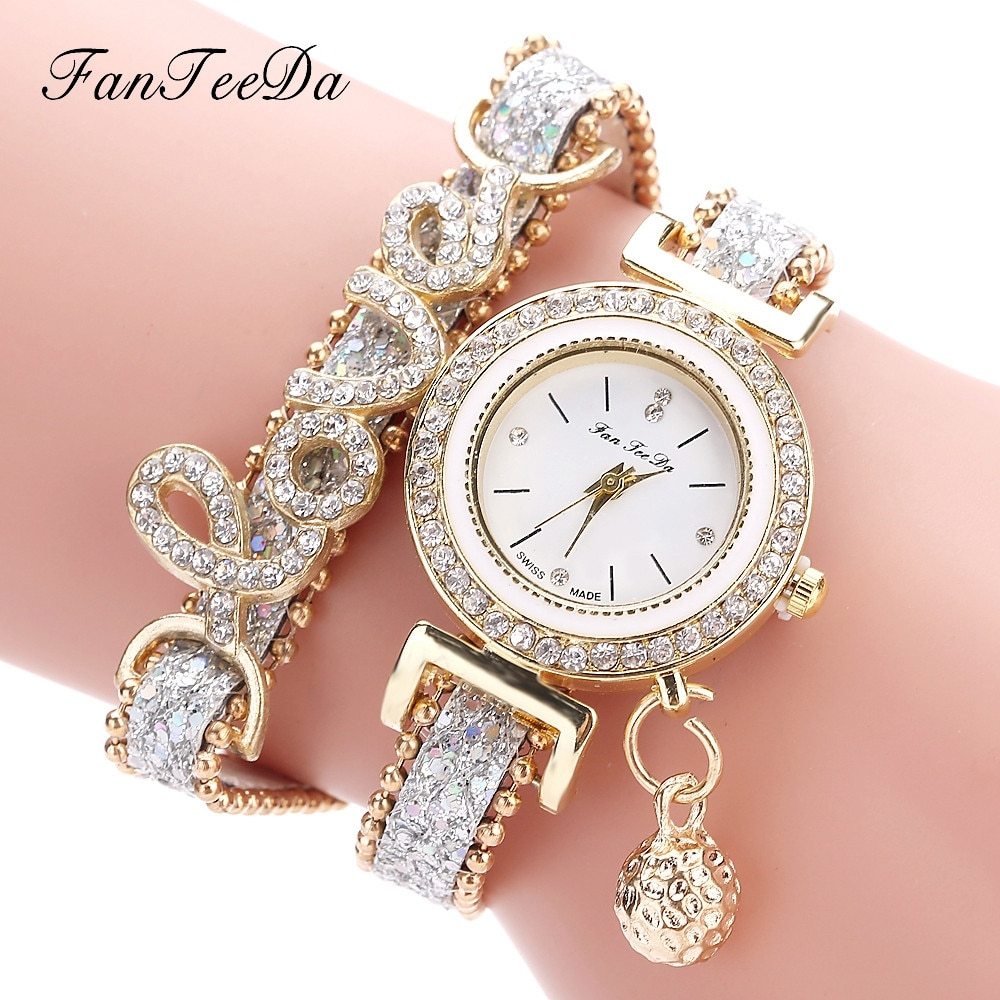 FanTeeDa Damen Armbanduhr mit Strass Schmuck