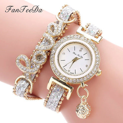 FanTeeDa Damen Armbanduhr mit Strass Schmuck