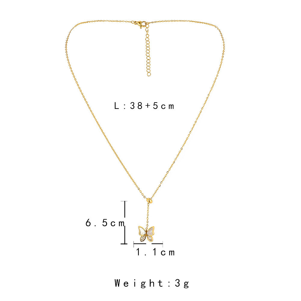 Ins French Style Fairy Butterfly Shell Pendant Simple Stainless Steel Adjustable Sweet Elegance Colorful Butterfly Short Necklace