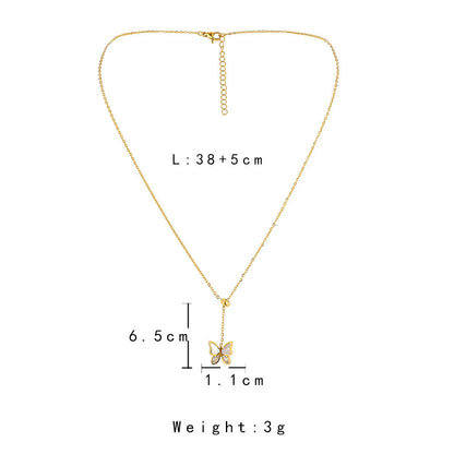 Ins French Style Fairy Butterfly Shell Pendant Simple Stainless Steel Adjustable Sweet Elegance Colorful Butterfly Short Necklace