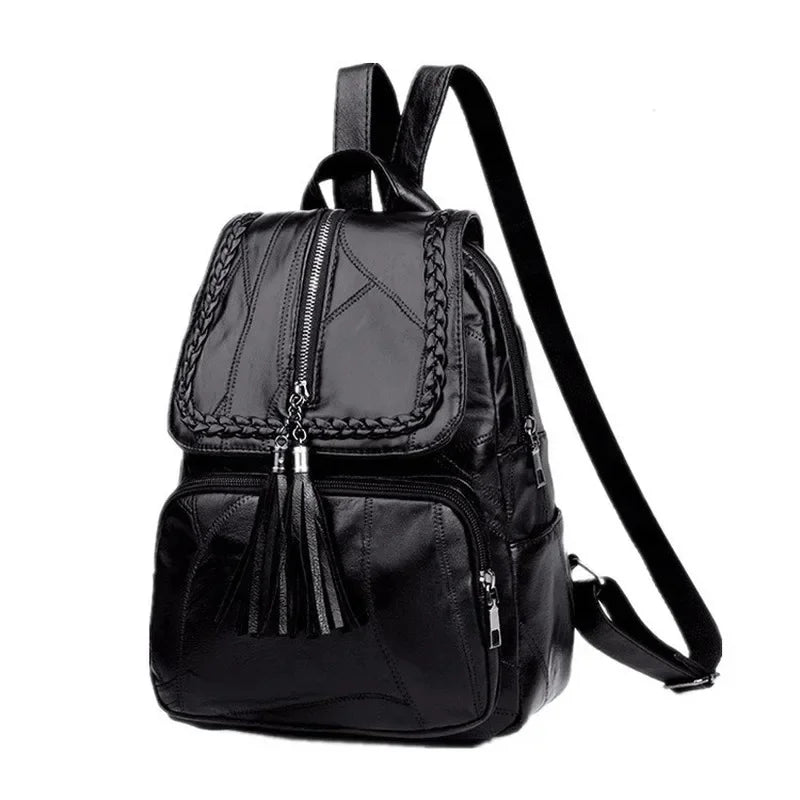 Leder Rucksack Damen – Fashion Schulterrucksack Schwarz