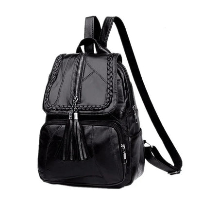 Leder Rucksack Damen – Fashion Schulterrucksack Schwarz