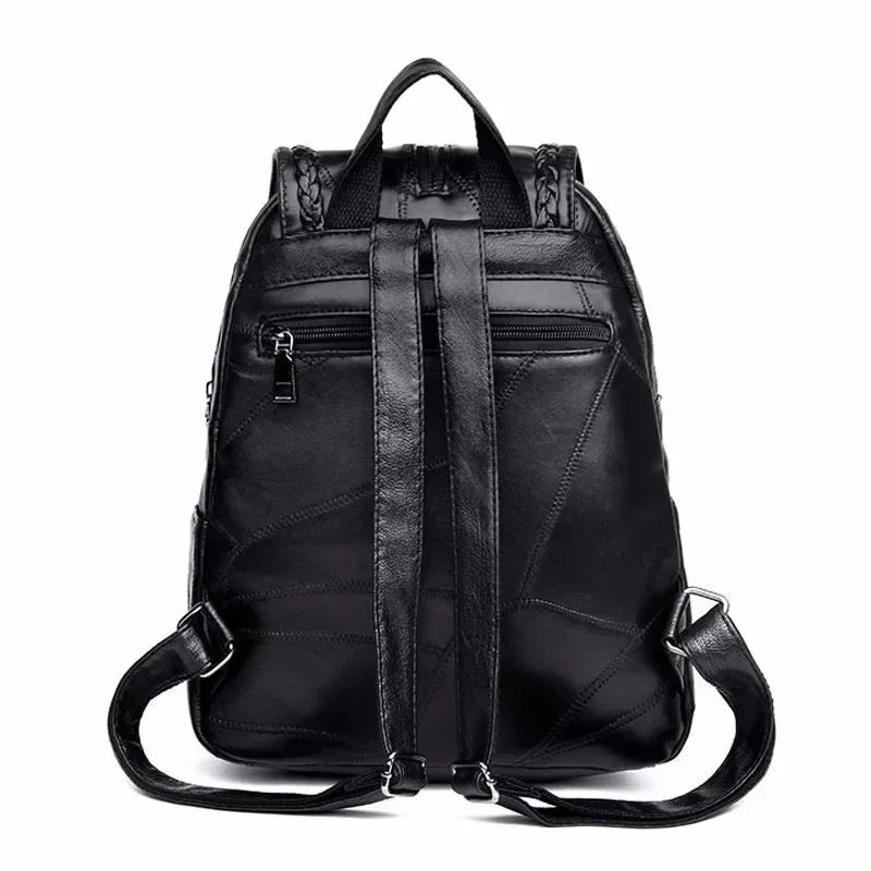 Leder Rucksack Damen – Fashion Schulterrucksack Schwarz