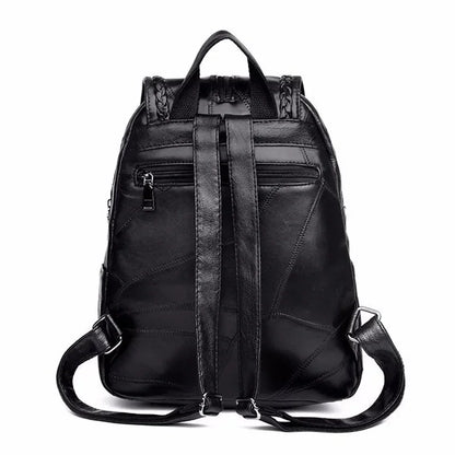 Leder Rucksack Damen – Fashion Schulterrucksack Schwarz