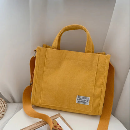 Corduroy Handtasche – Damen Schultertasche Gelb