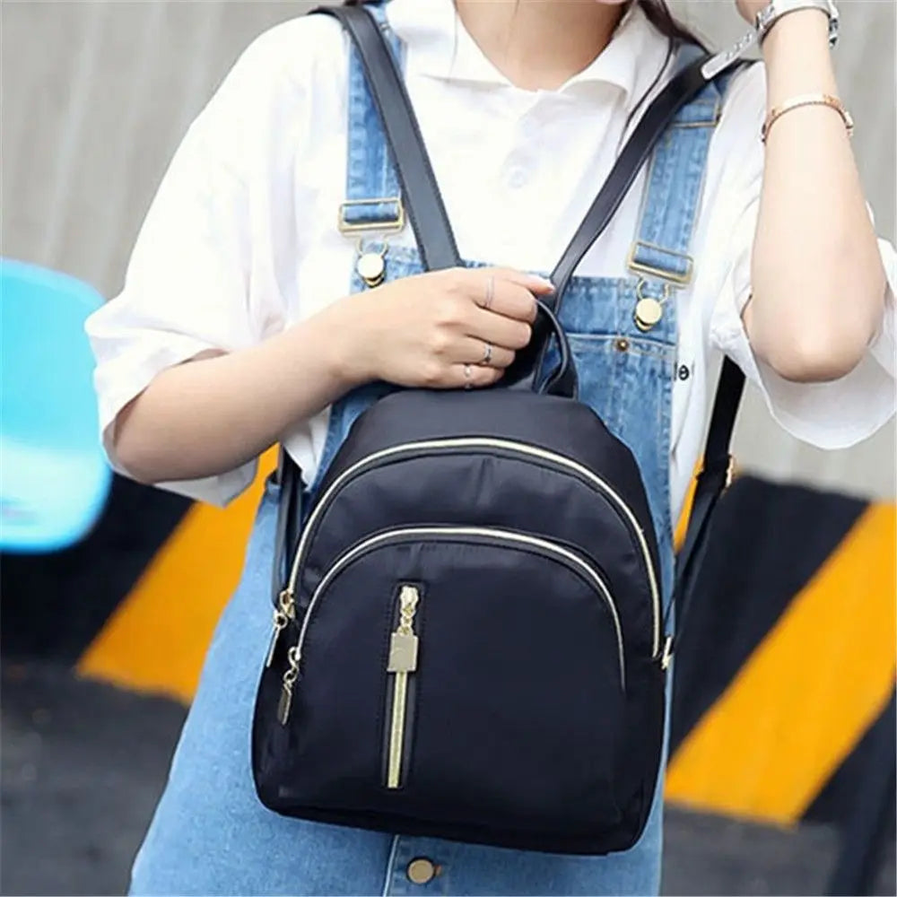 Mini Rucksack Damen – Oxford Daypack Schultertasche Schwarz