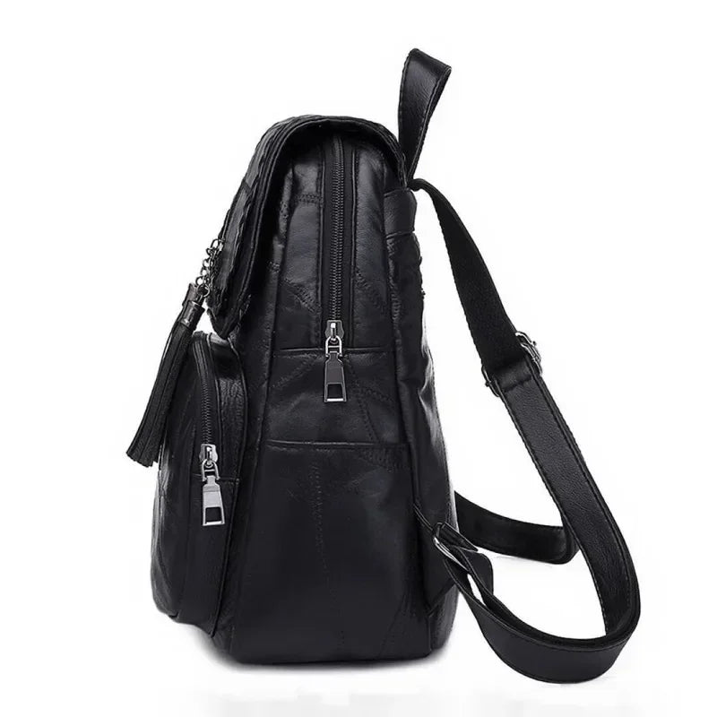 Leder Rucksack Damen – Fashion Schulterrucksack Schwarz