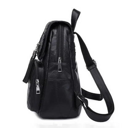 Leder Rucksack Damen – Fashion Schulterrucksack Schwarz