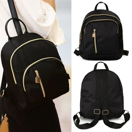 Mini Rucksack Damen – Oxford Daypack Schultertasche Schwarz
