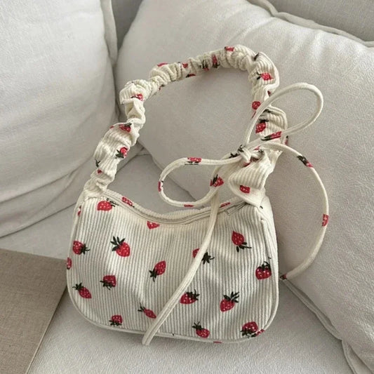 Corduroy Mini Tasche – Damen Schultertasche Erdbeere