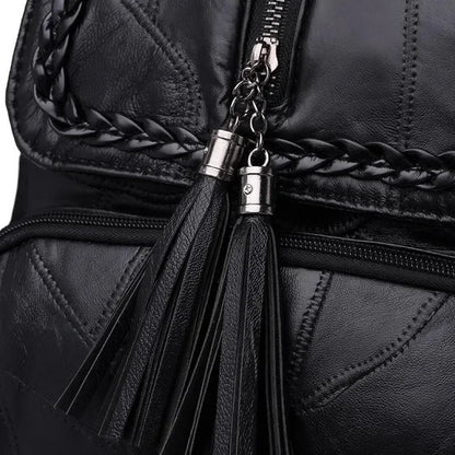 Leder Rucksack Damen – Fashion Schulterrucksack Schwarz