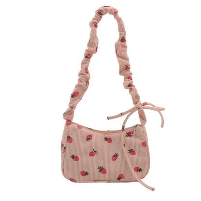 Corduroy Mini Tasche – Damen Schultertasche Erdbeere