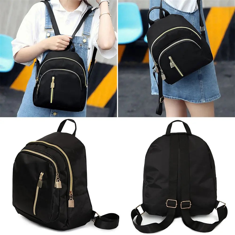 Mini Rucksack Damen – Oxford Daypack Schultertasche Schwarz