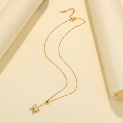 Ins French Style Fairy Butterfly Shell Pendant Simple Stainless Steel Adjustable Sweet Elegance Colorful Butterfly Short Necklace
