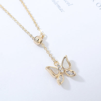 Ins French Style Fairy Butterfly Shell Pendant Simple Stainless Steel Adjustable Sweet Elegance Colorful Butterfly Short Necklace