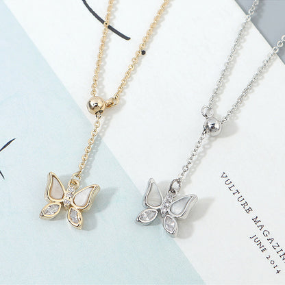 Ins French Style Fairy Butterfly Shell Pendant Simple Stainless Steel Adjustable Sweet Elegance Colorful Butterfly Short Necklace