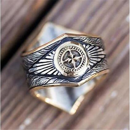 Vintage Herren Ring Two Tone – Glyph Pattern Ring mit Persönlichkeit