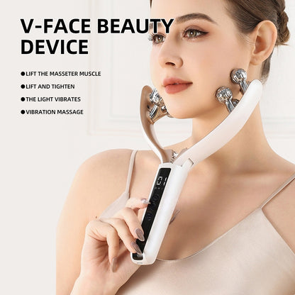 EMS V-Roller Gesichtsmassagegerät – Face Lifting mit Mikrostrom & Rot-Blau-Licht