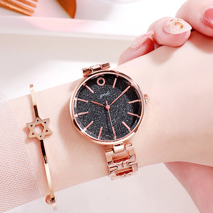 Trendige Damen Armbanduhr mit Sternenhimmel-Design und Stahlarmband